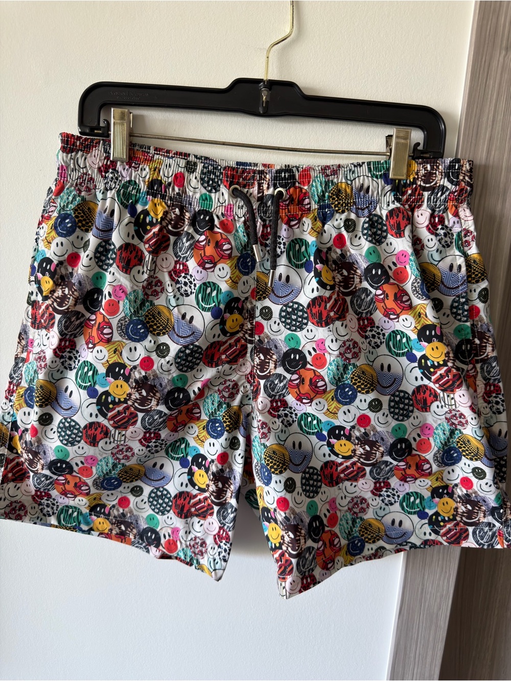 Men's Multicolor Smiley Print Swim Trunks with Elastic Waist